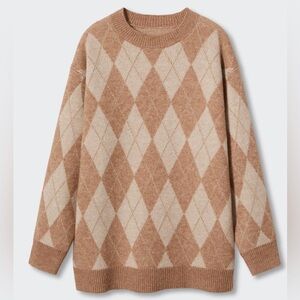 Mango Argyle print sweater with metallic accent